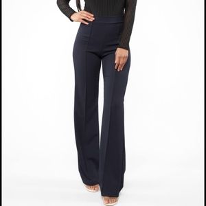 Navy Pleated High-waisted Wide-leg Pants